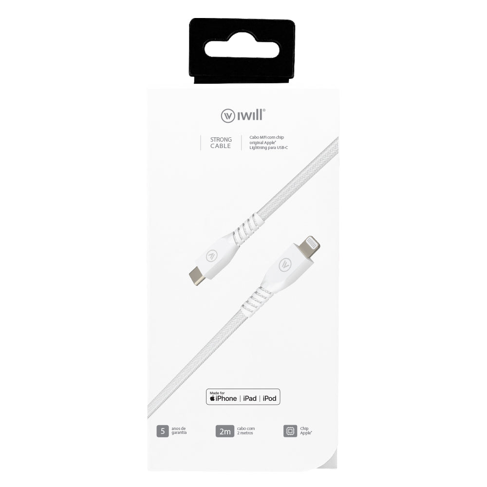 Cabo USB-C para MFi Lightning 2m Branco | Strong Cable iWill