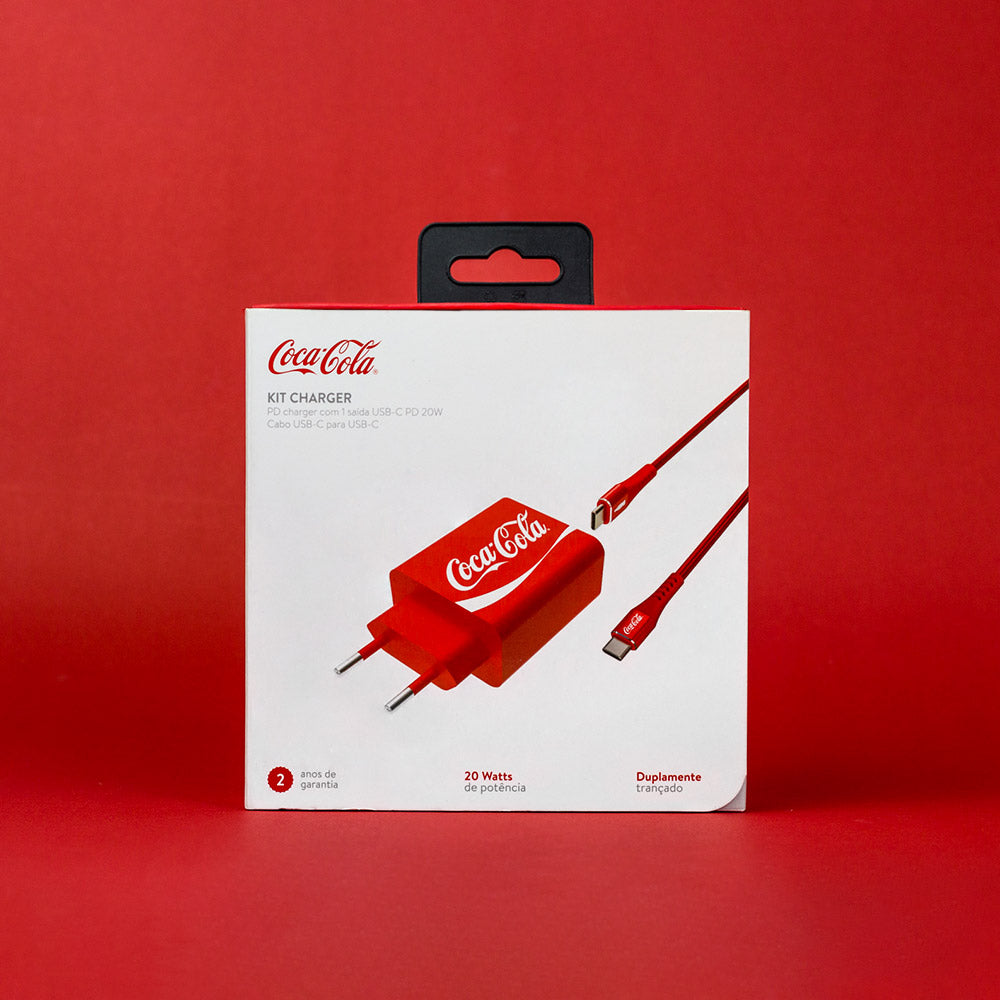 Kit de Carregamento USB-C 20W Vermelho | PD Charger Coca-Cola