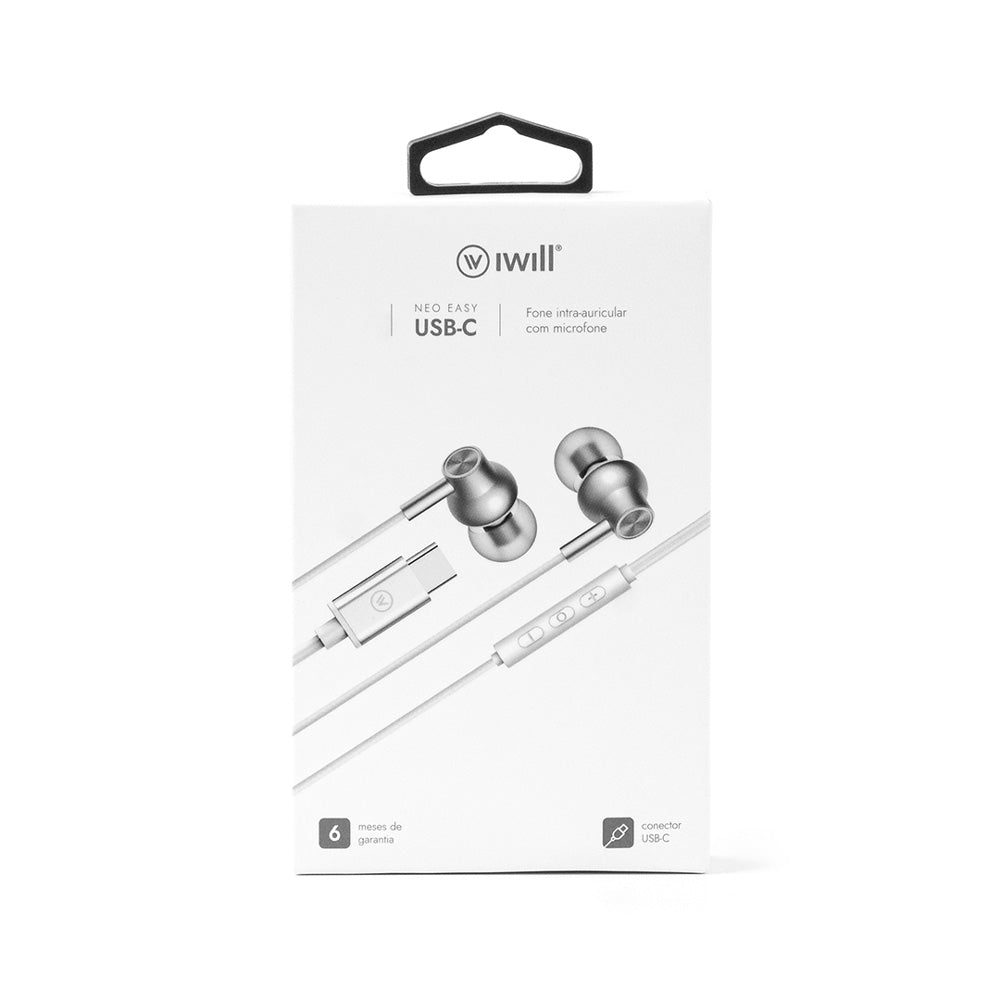 Fone de Ouvido Intra-Auricular com Microfone USB-C Branco | Neo Easy iWill