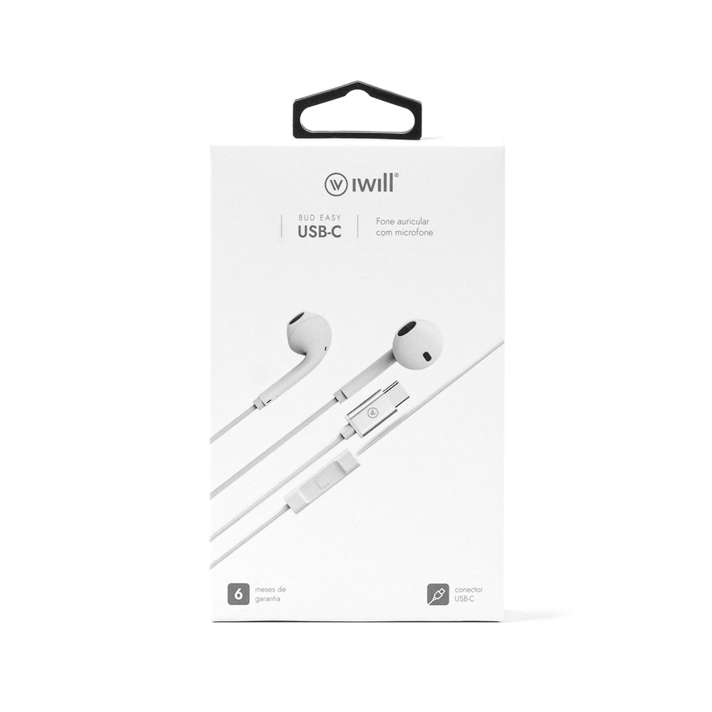 Fone de Ouvido Auricular com Microfone USB-C Branco | Bud Easy iWill