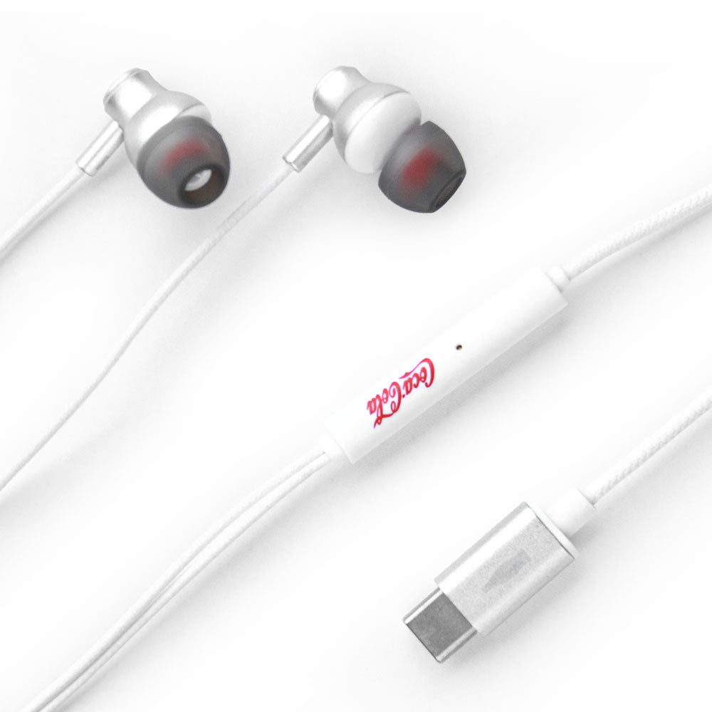 Fone de Ouvido Intra-Auricular com Microfone USB-C Branco | Neo Easy Coca-Cola