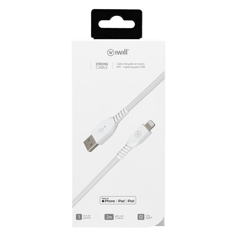 Cabo MFI Lightning para USB em Nylon 2m Branco | Strong Cable iWill