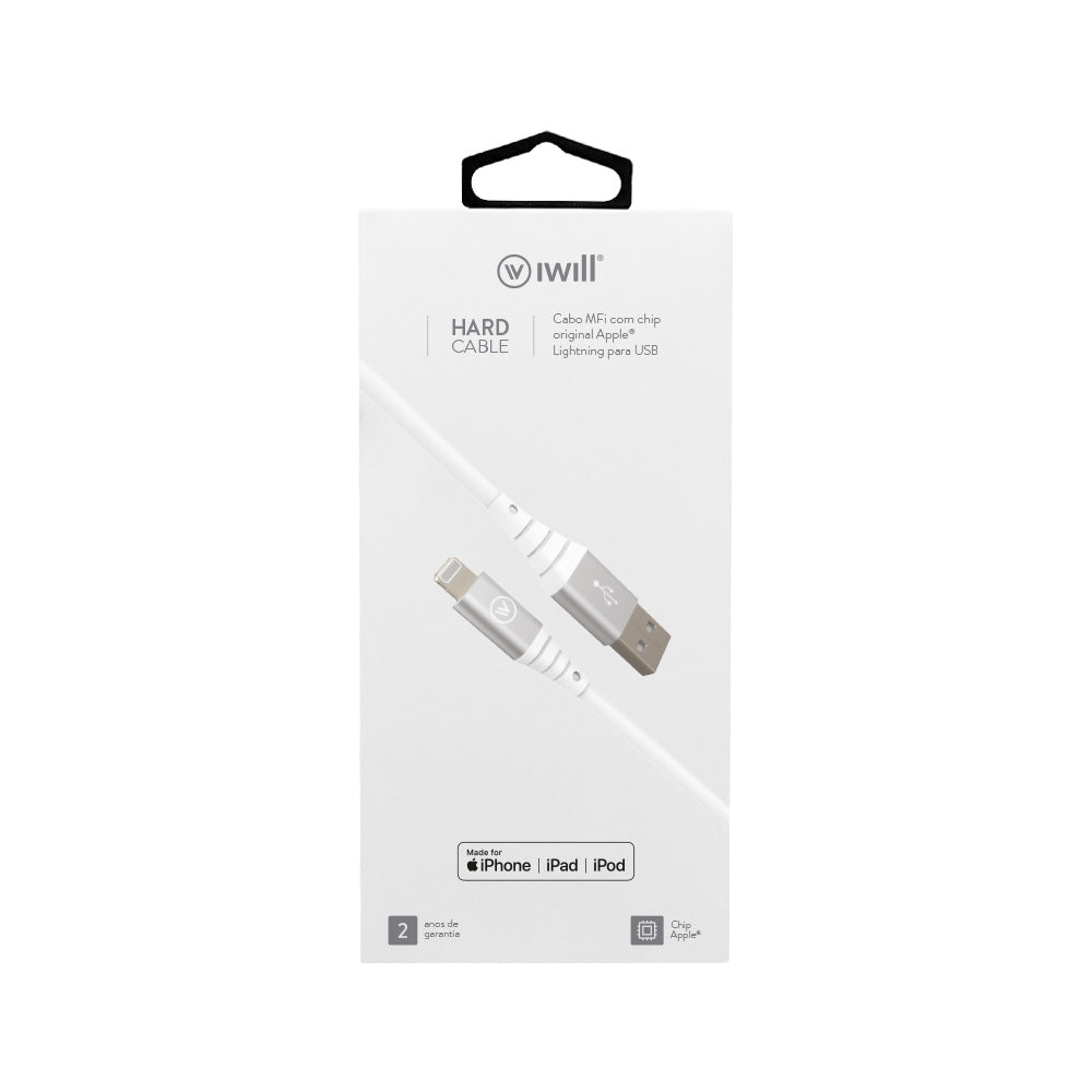 Cabo Homologado MFi Lightning para USB em TPE 1,2m Branco | Hard Cable iWill