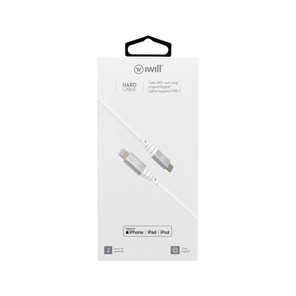 Cabo MFi Lightning para USB-C em TPE Branco | Hard Cable iWill