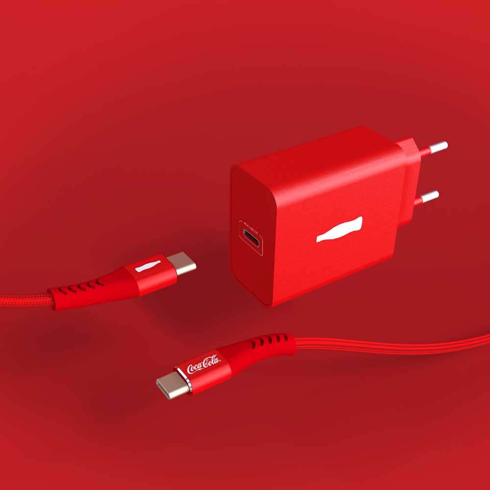 Kit de Carregamento USB-C 20W Vermelho | PD Charger Coca-Cola