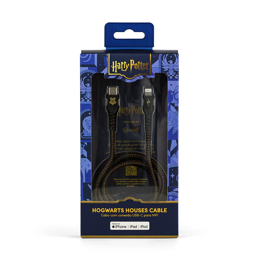 Cabo MFi Lightning para USB-C Preto | Hogwarts Harry Potter