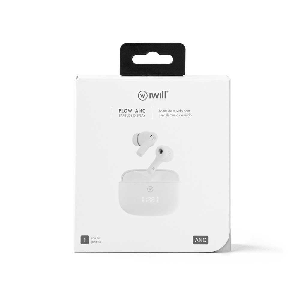 Fone de Ouvido com Cancelamento de Ruído Ativo Branco | Flow ANC Display iWill