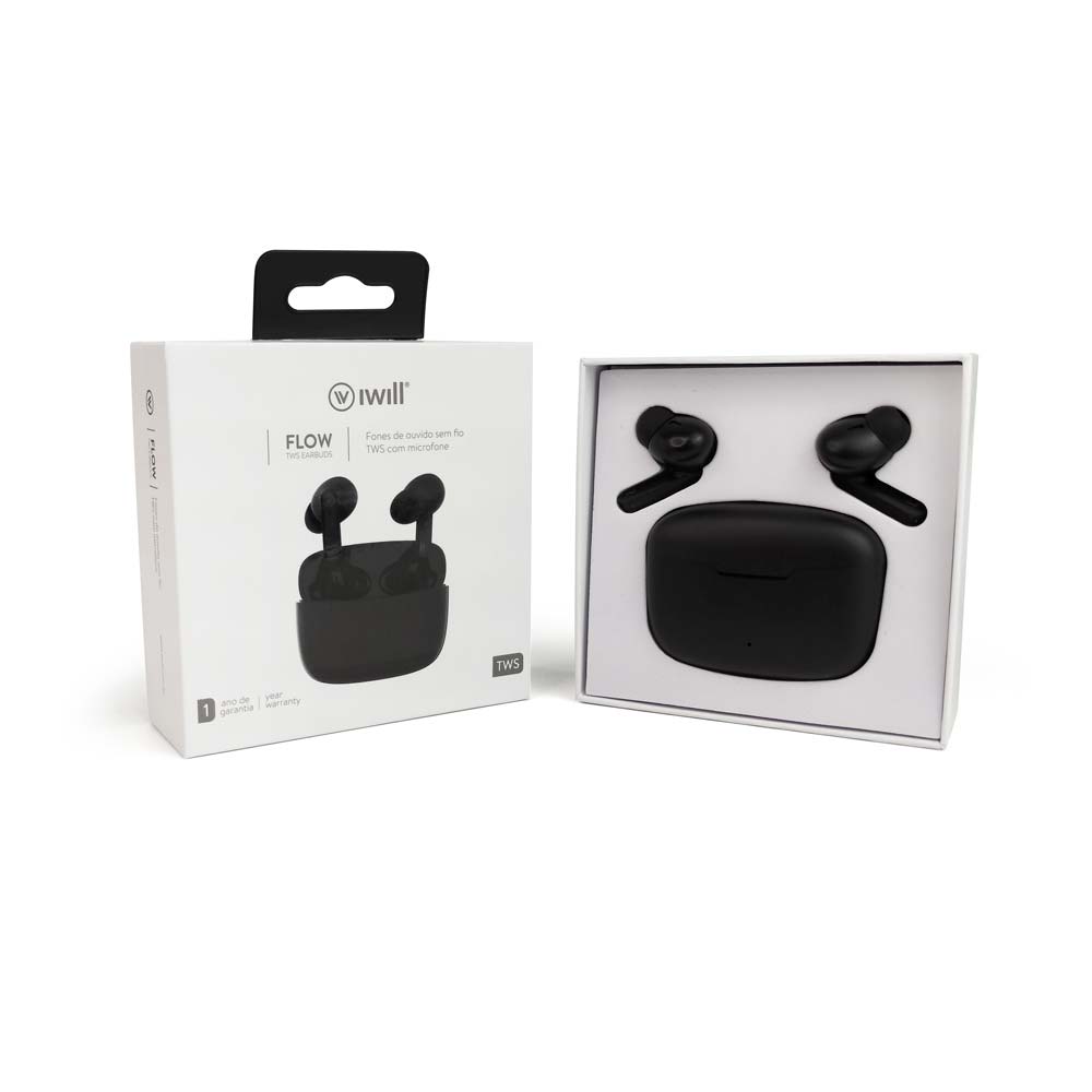 Fone de Ouvido Bluetooth Preto | Flow TWS Earbuds iWill