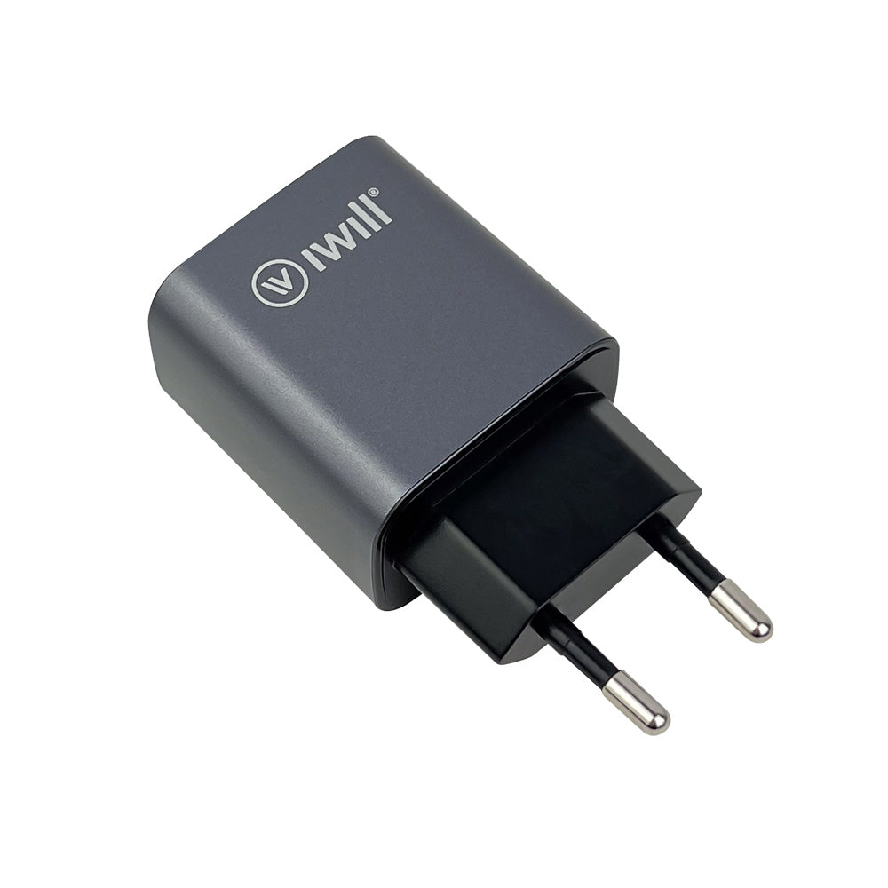 Carregador GaN 1 porta USB + 1 USB-C 45W Cinza - iWill