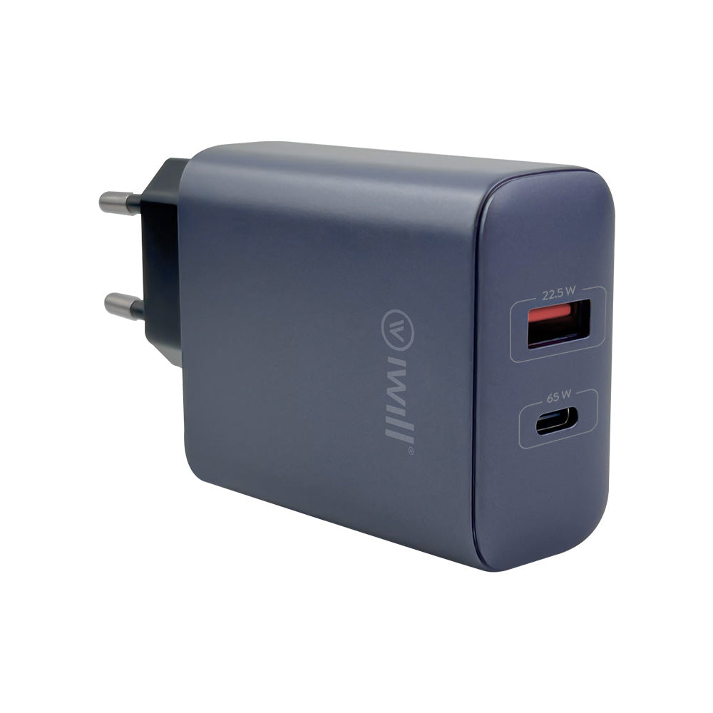 Carregador GaN 65W com 1 USB e 1 USB-C Power Delivery - iWill
