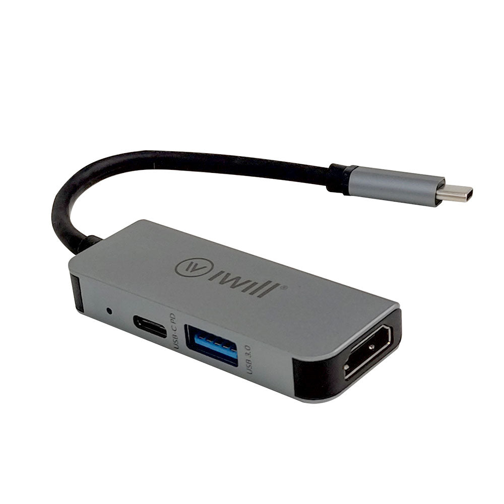 Hub USB-C Mini 3 em 1 - HDMI, USB, USB-C - iWill