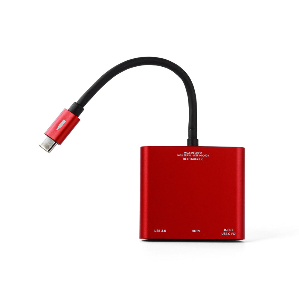 Hub USB-C 3 em 1 - Vermelho - Coca-cola