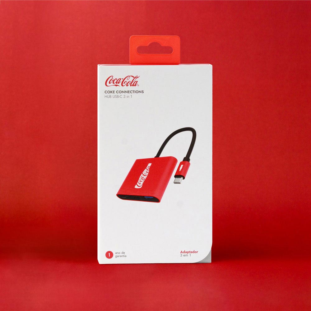 Hub USB-C 3 em 1 - Vermelho - Coca-cola