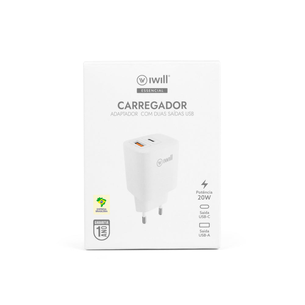 Carregador com 2 saídas 20W Branco | iWill Essencial
