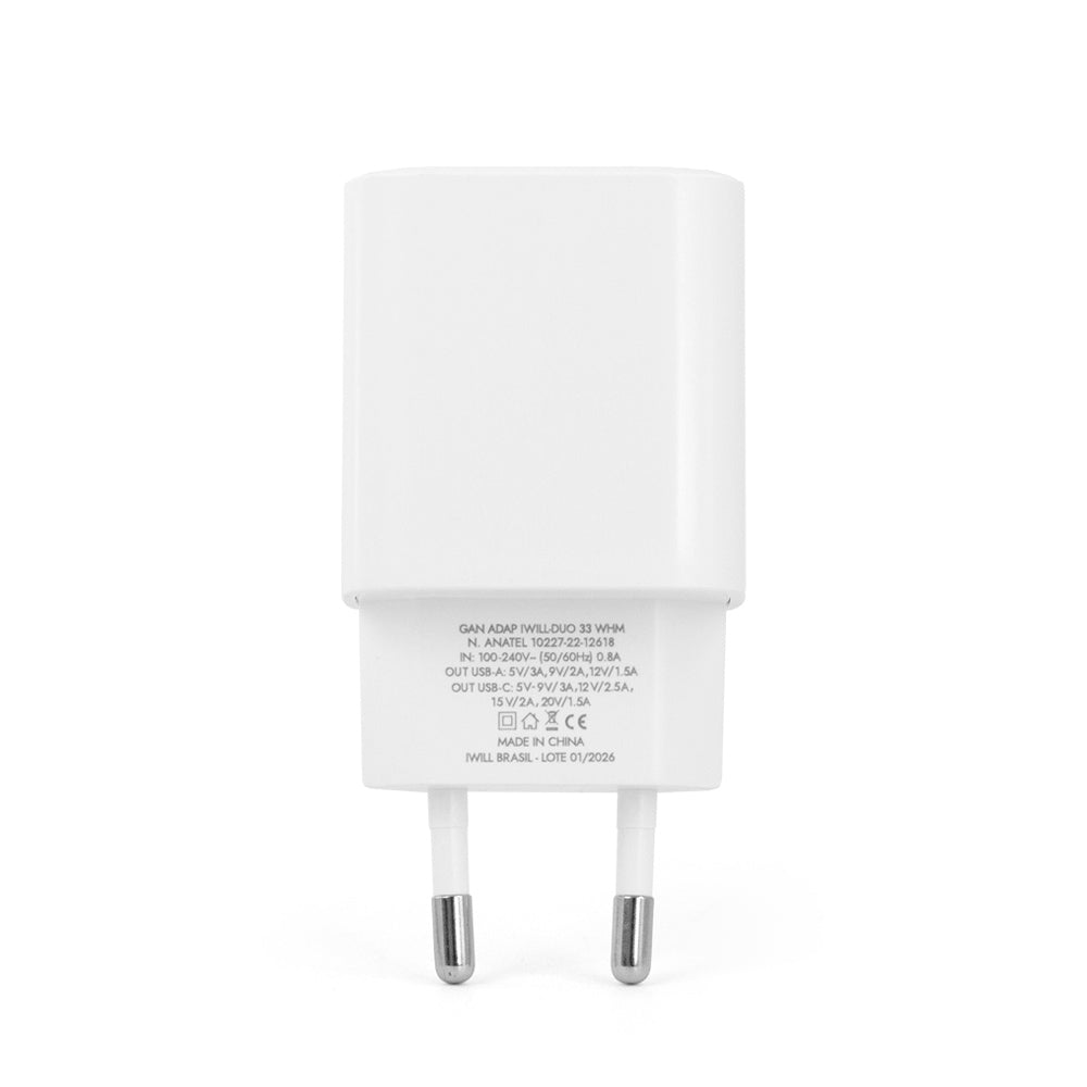Carregador com 2 saídas 33W Branco | iWill Essencial