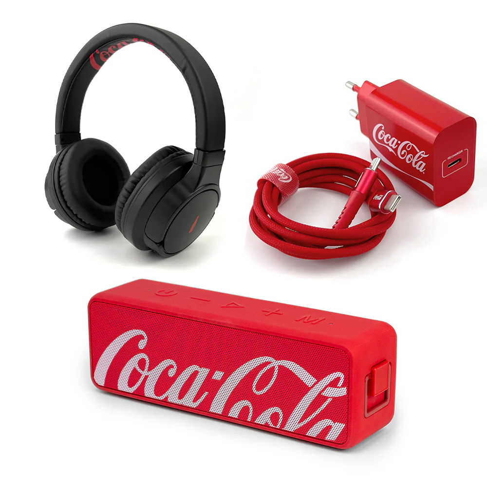 Kit 3X Coca-Cola - Soundbox + Kit Carregamento + Headphone