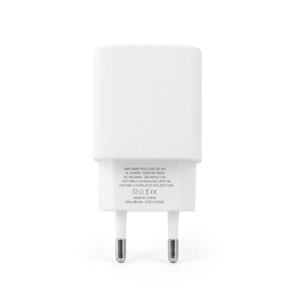 Carregador com 2 saídas 20W Branco | iWill Essencial